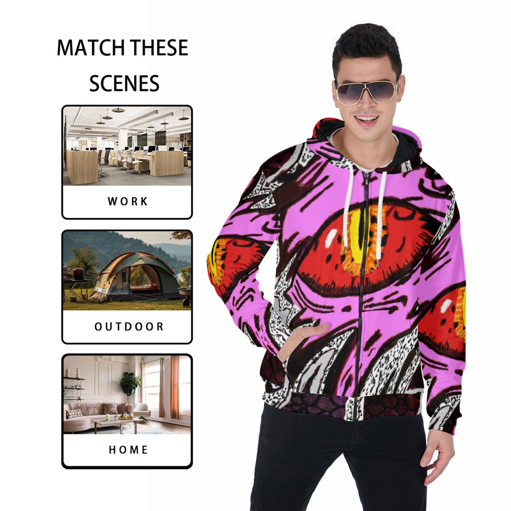 All-Over Print Zip Up Hoodie With Pocket