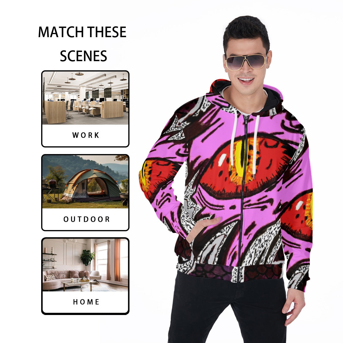 All-Over Print Zip Up Hoodie With Pocket