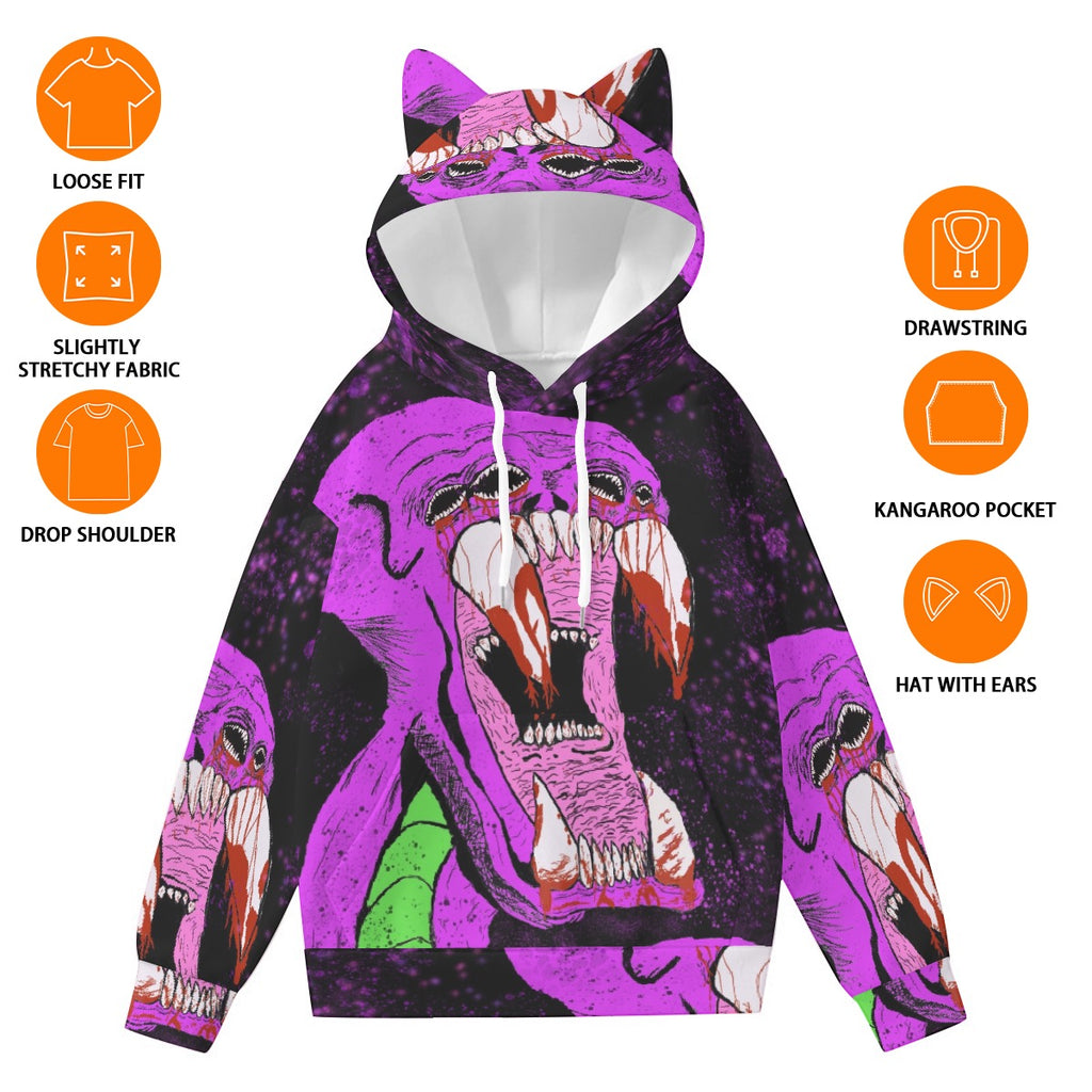 All-Over Print Women’s Hoodie With Decorative Ears
