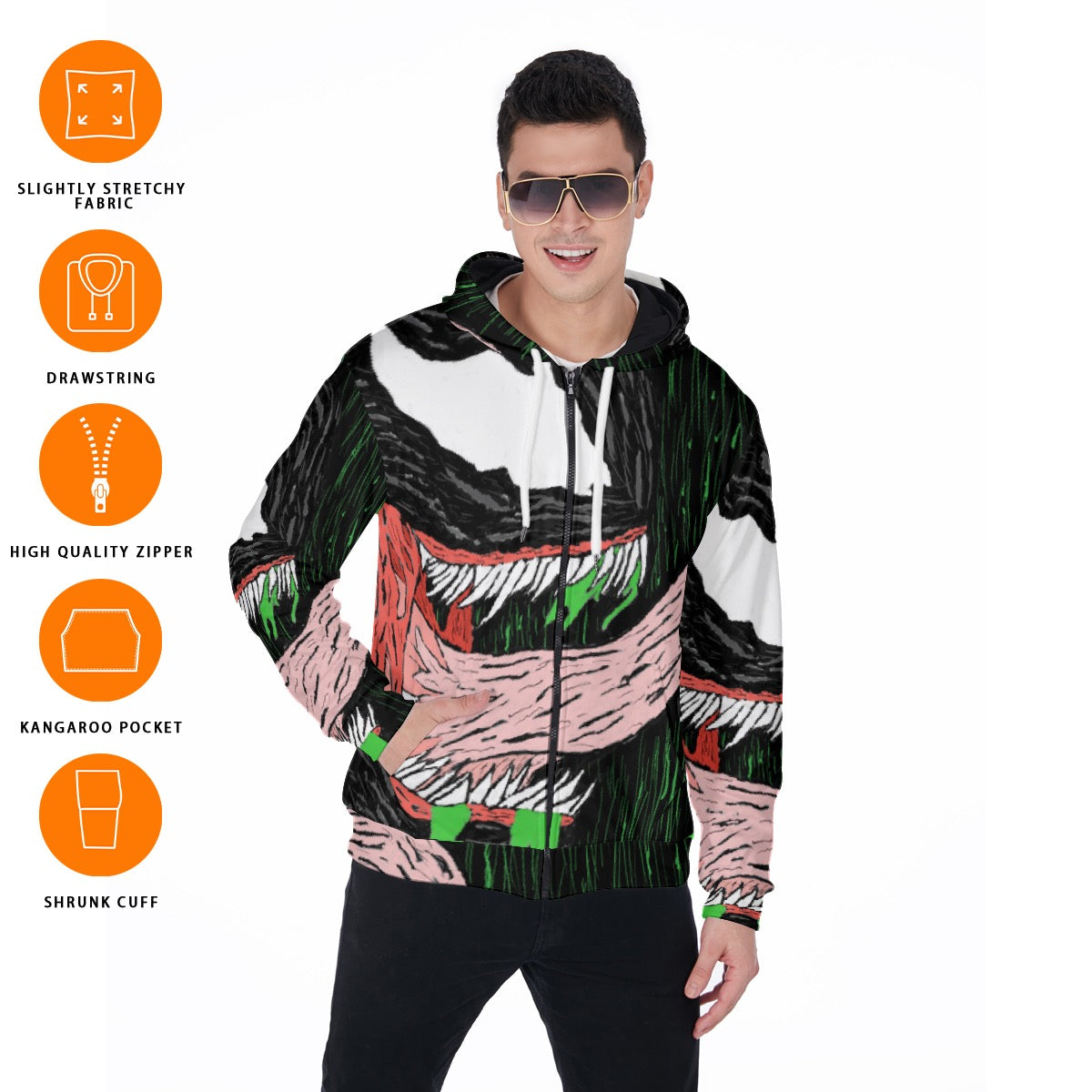 All-Over Print Zip Up Hoodie With Pocket