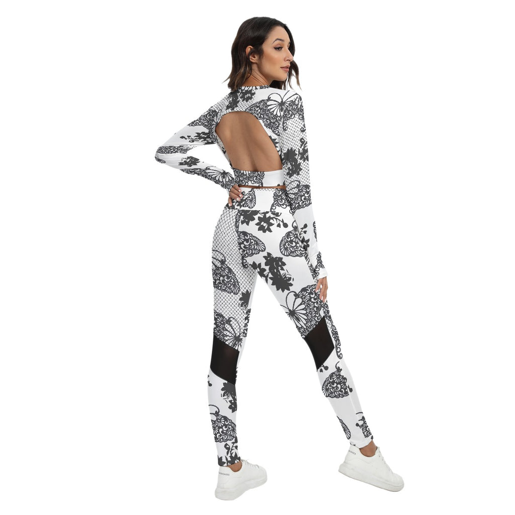 All-Over Print Women's Sport Set With Backless Top And Leggings