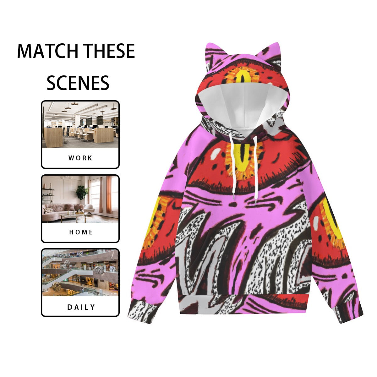 All-Over Print Women’s Hoodie With Decorative Ears