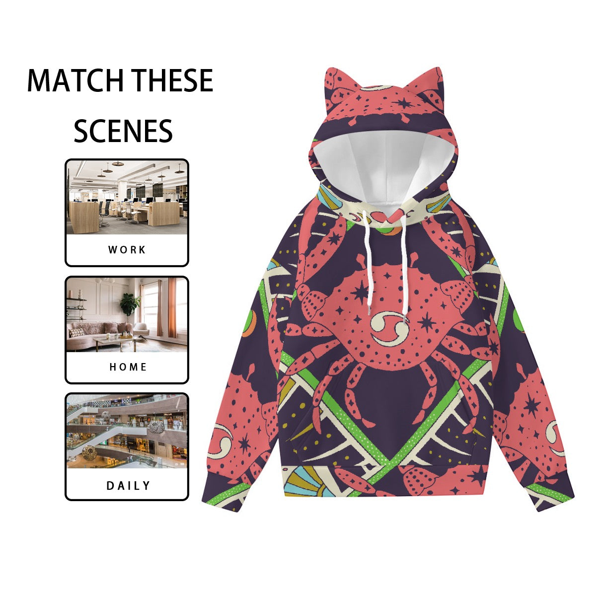 All-Over Print Women’s Hoodie With Decorative Ears