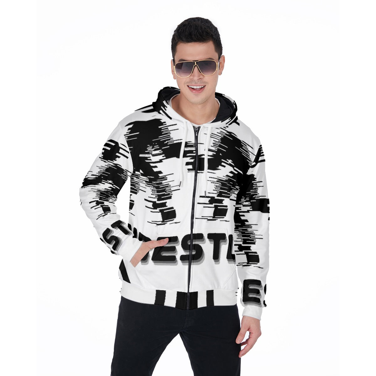 All-Over Print Zip Up Hoodie With Pocket
