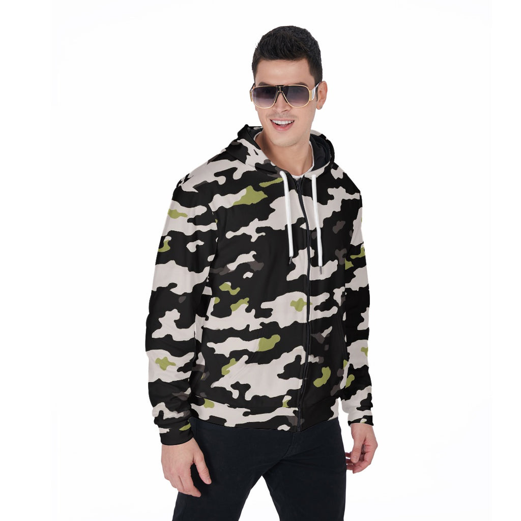 All-Over Print Zip Up Hoodie With Pocket
