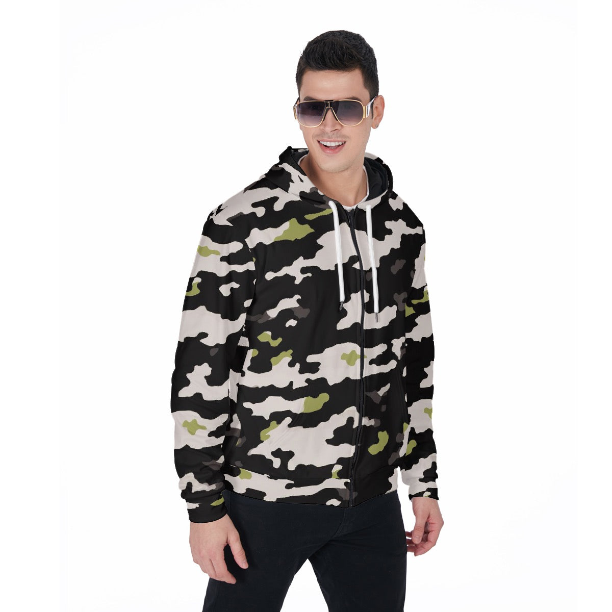All-Over Print Zip Up Hoodie With Pocket