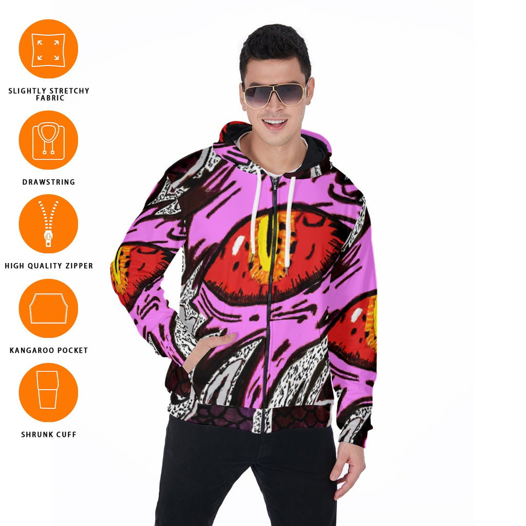 All-Over Print Zip Up Hoodie With Pocket