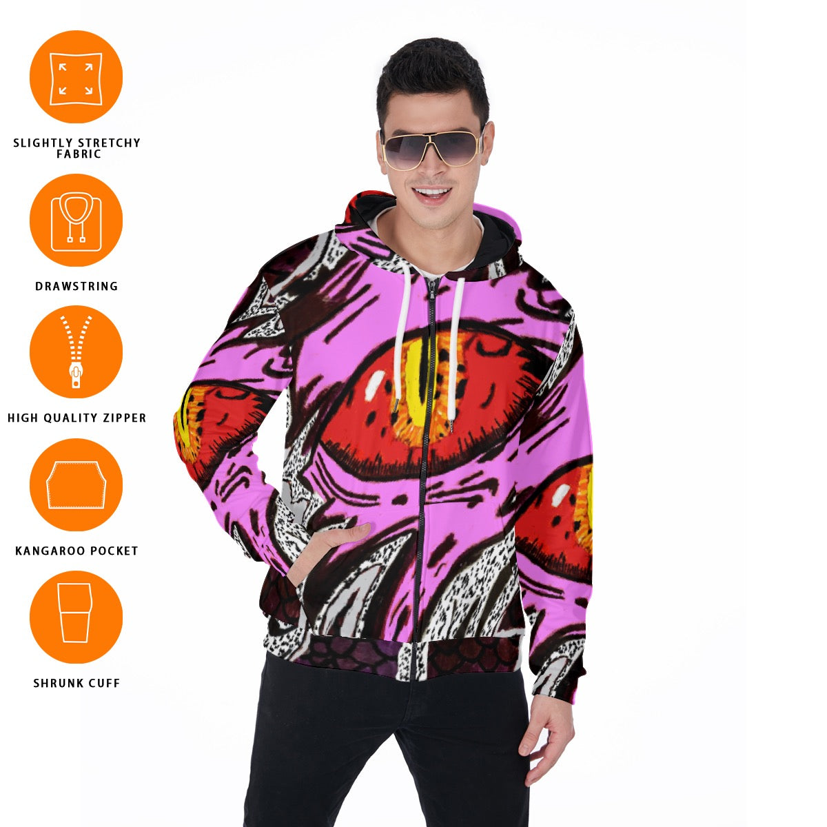 All-Over Print Zip Up Hoodie With Pocket