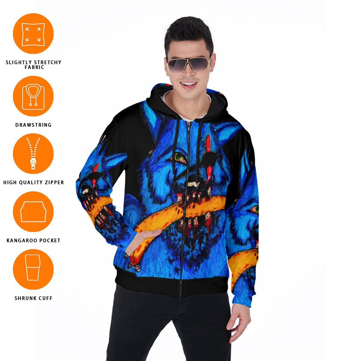 All-Over Print Zip Up Hoodie With Pocket