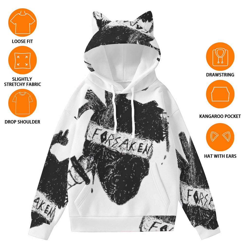 All-Over Print Women’s Hoodie With Decorative Ears