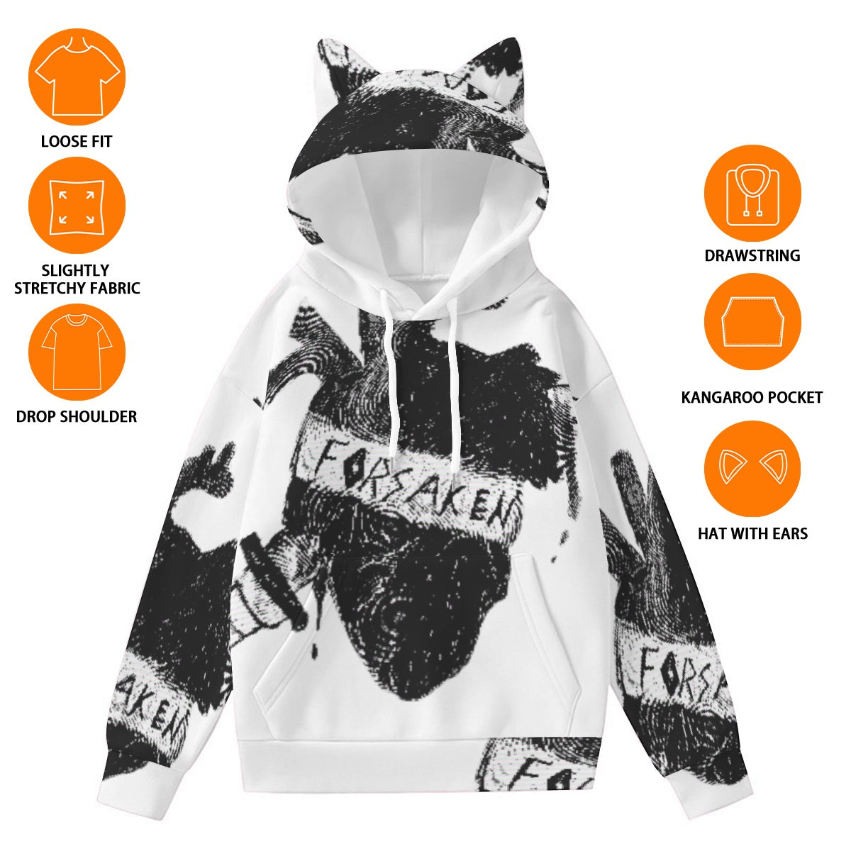 All-Over Print Women’s Hoodie With Decorative Ears