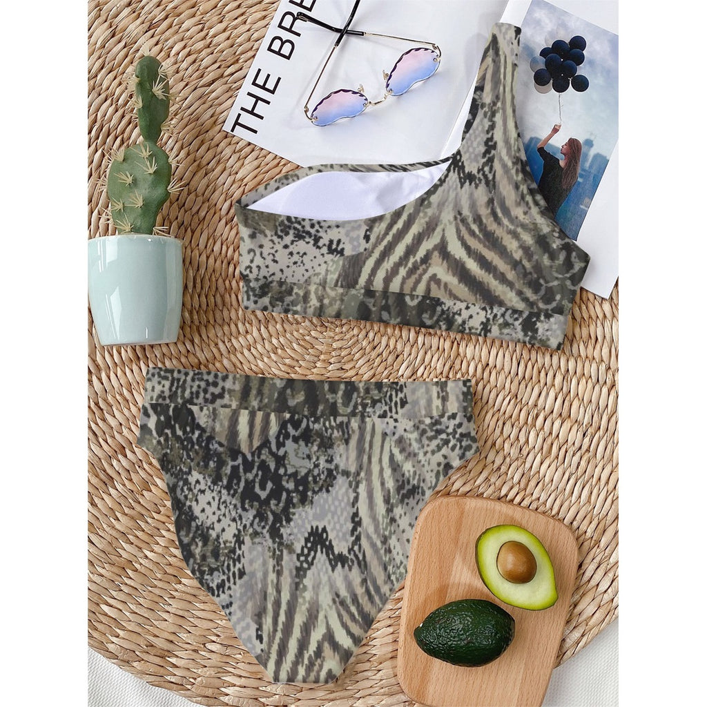 All-Over Print Women's Bikini With Single Shoulder