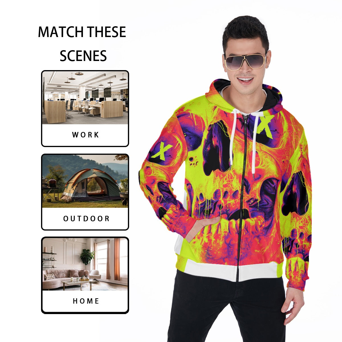 All-Over Print Zip Up Hoodie With Pocket