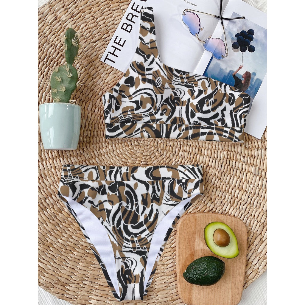 All-Over Print Women's Bikini With Single Shoulder