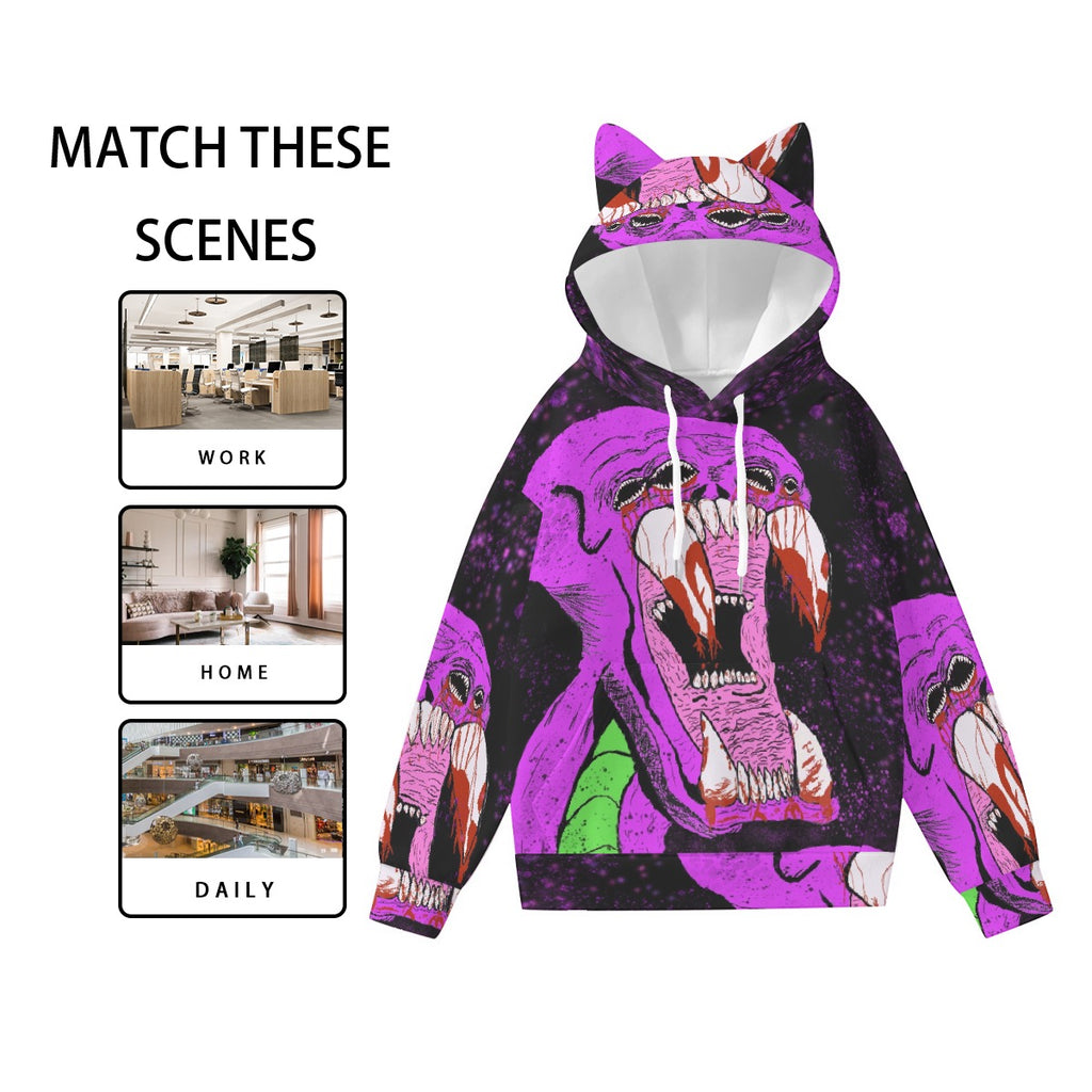 All-Over Print Women’s Hoodie With Decorative Ears