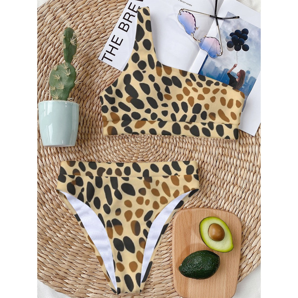 All-Over Print Women's Bikini With Single Shoulder