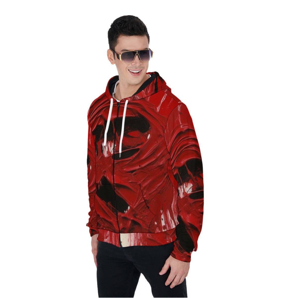 All-Over Print Zip Up Hoodie With Pocket