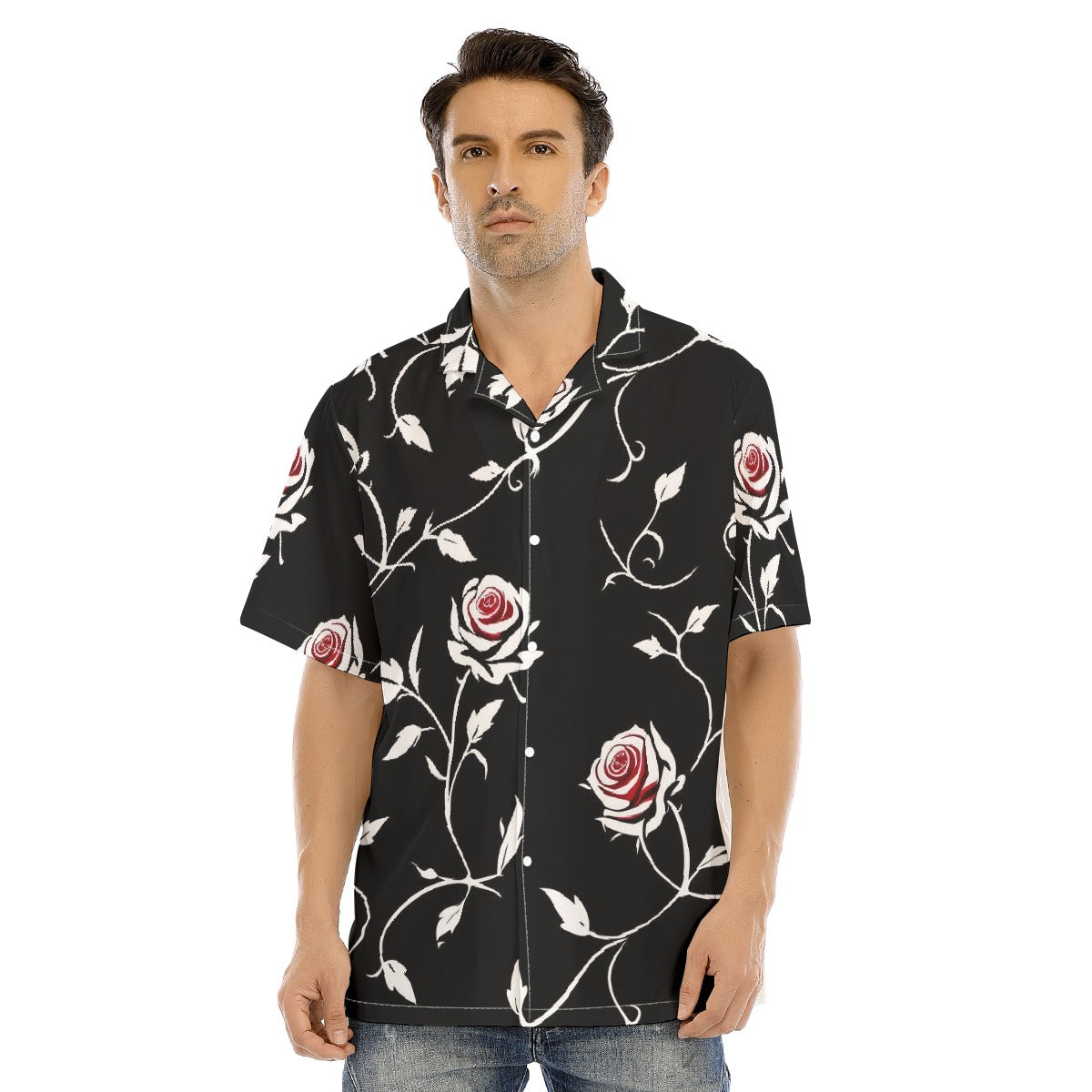 All-Over Print Men's Hawaiian Shirt With Button Closure