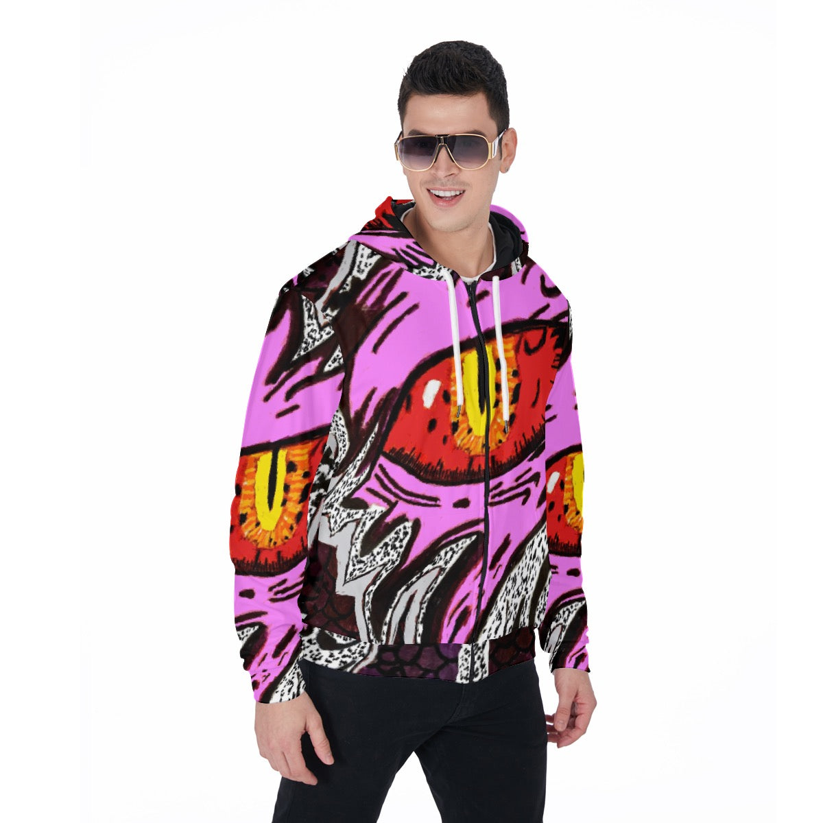 All-Over Print Zip Up Hoodie With Pocket