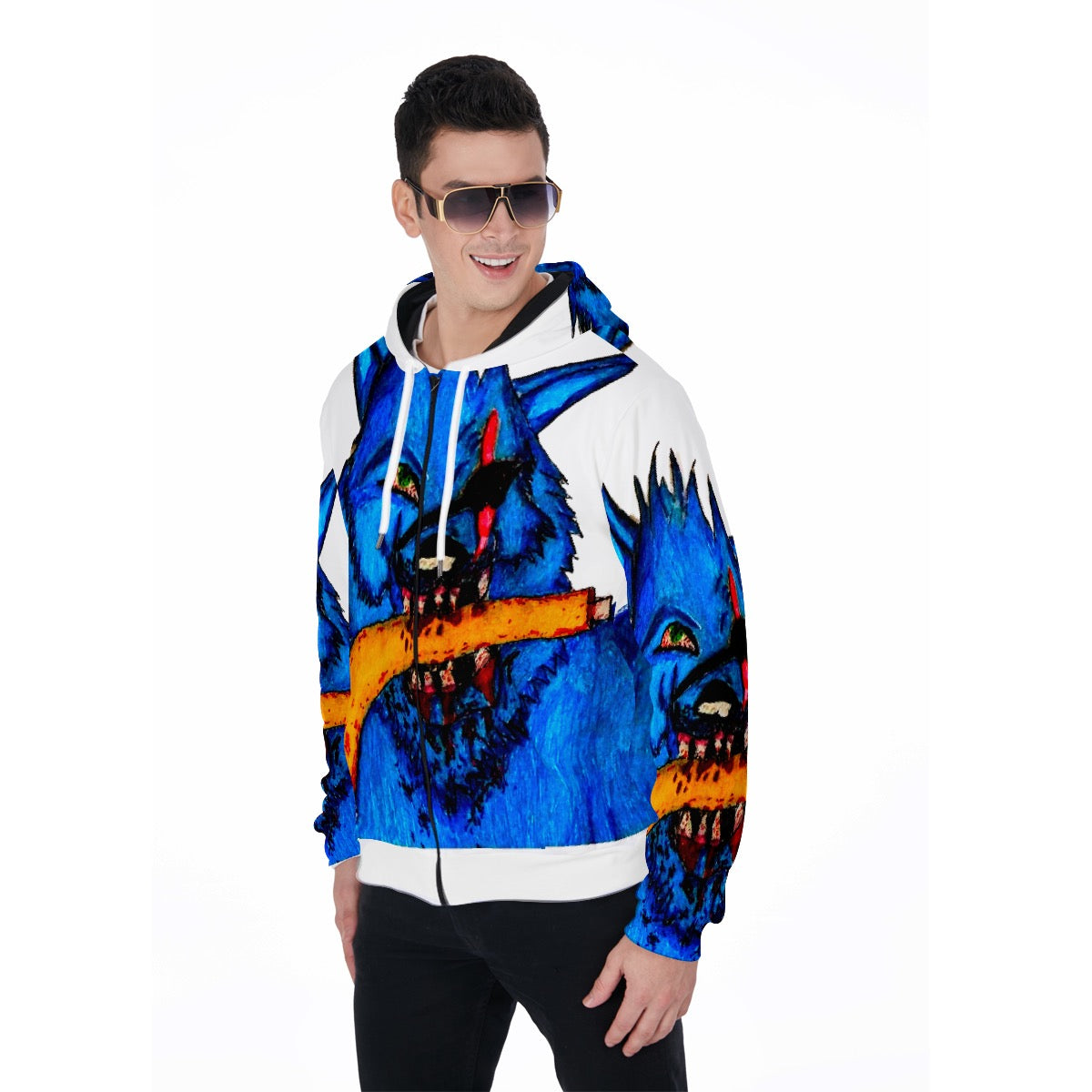 All-Over Print Zip Up Hoodie With Pocket