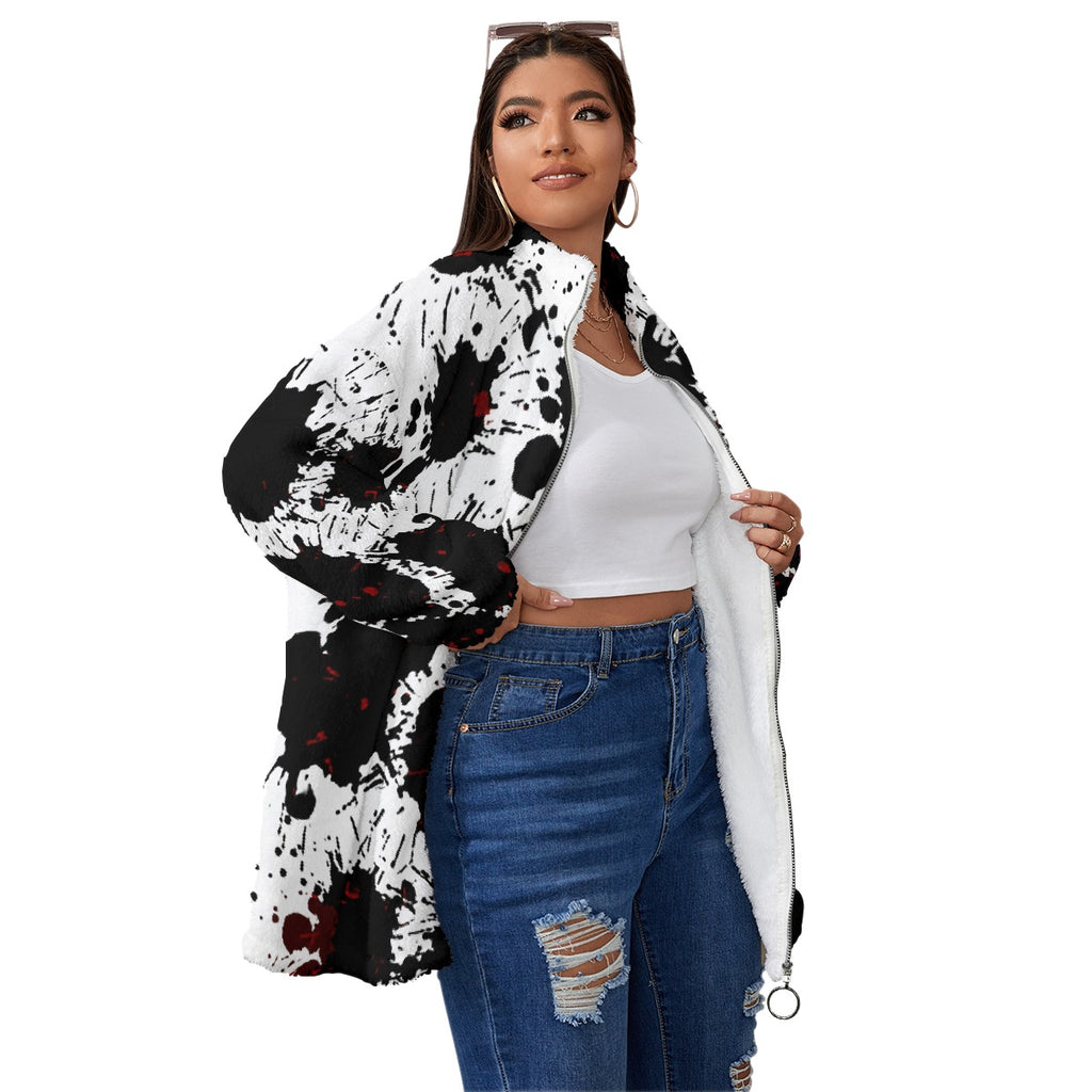 All-Over Print Unisex Borg Fleece Stand-up Collar Coat With Zipper Closure(Plus Size)