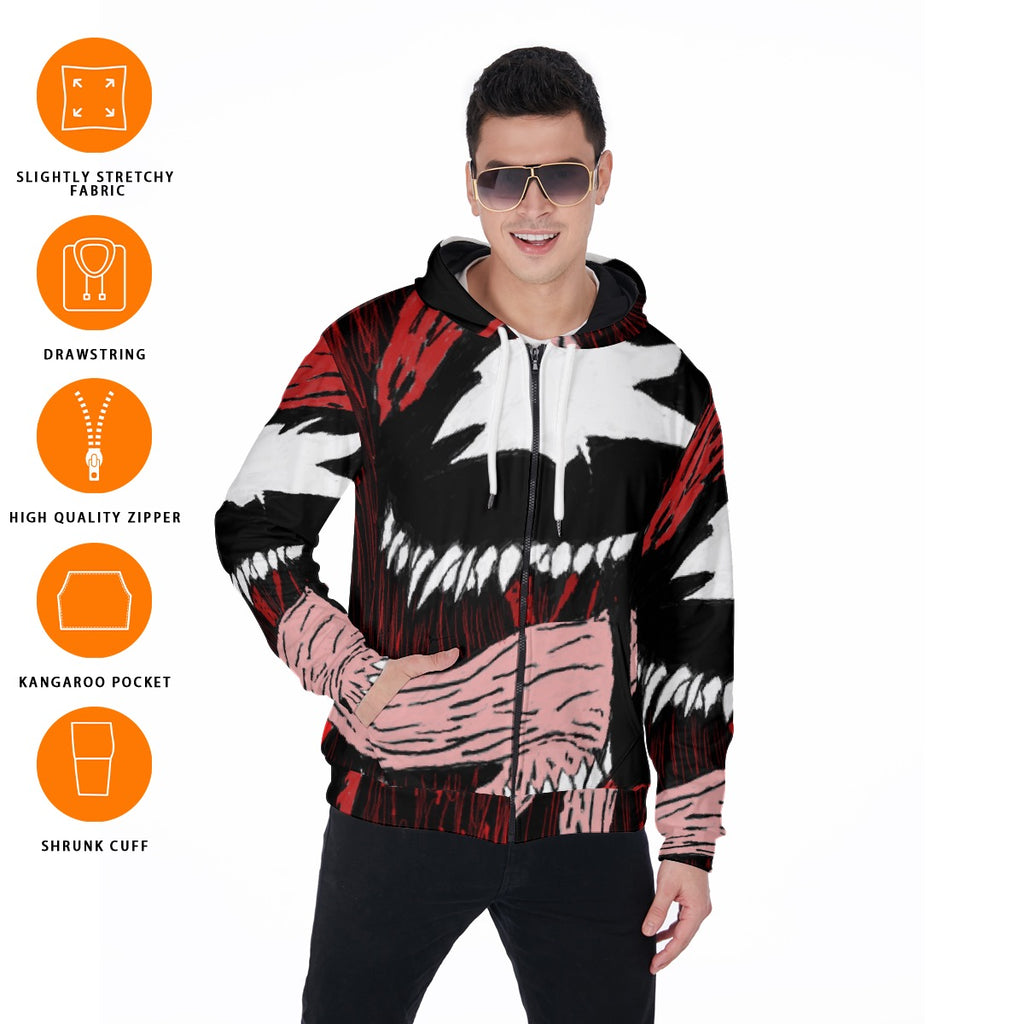 All-Over Print Zip Up Hoodie With Pocket