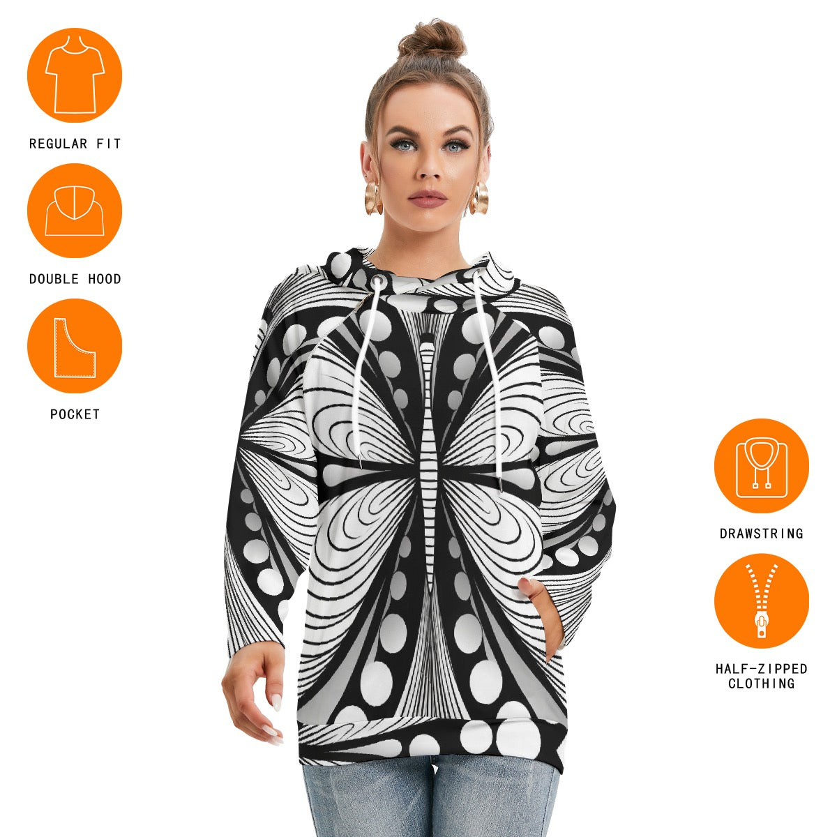 All-Over Print Women's Hoodie With Double Hood