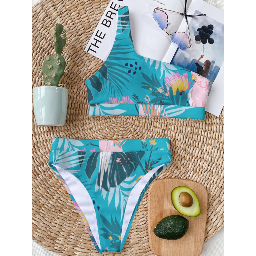 All-Over Print Women's Bikini With Single Shoulder