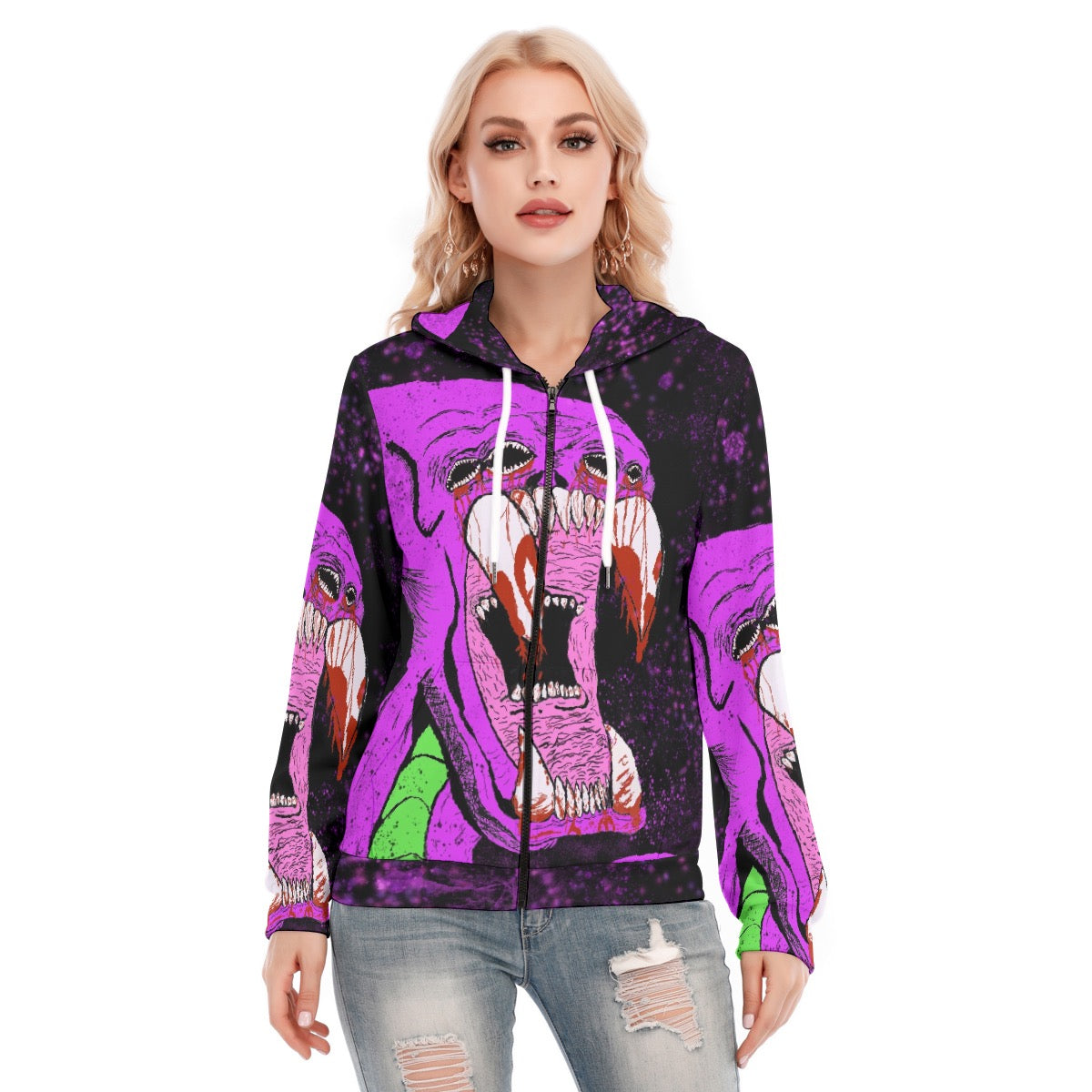 All-Over Print Women's Hoodie With Zipper