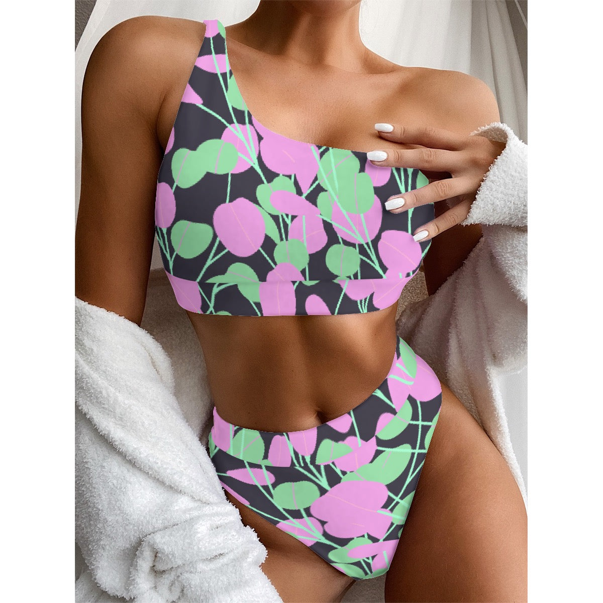 All-Over Print Women's Bikini With Single Shoulder