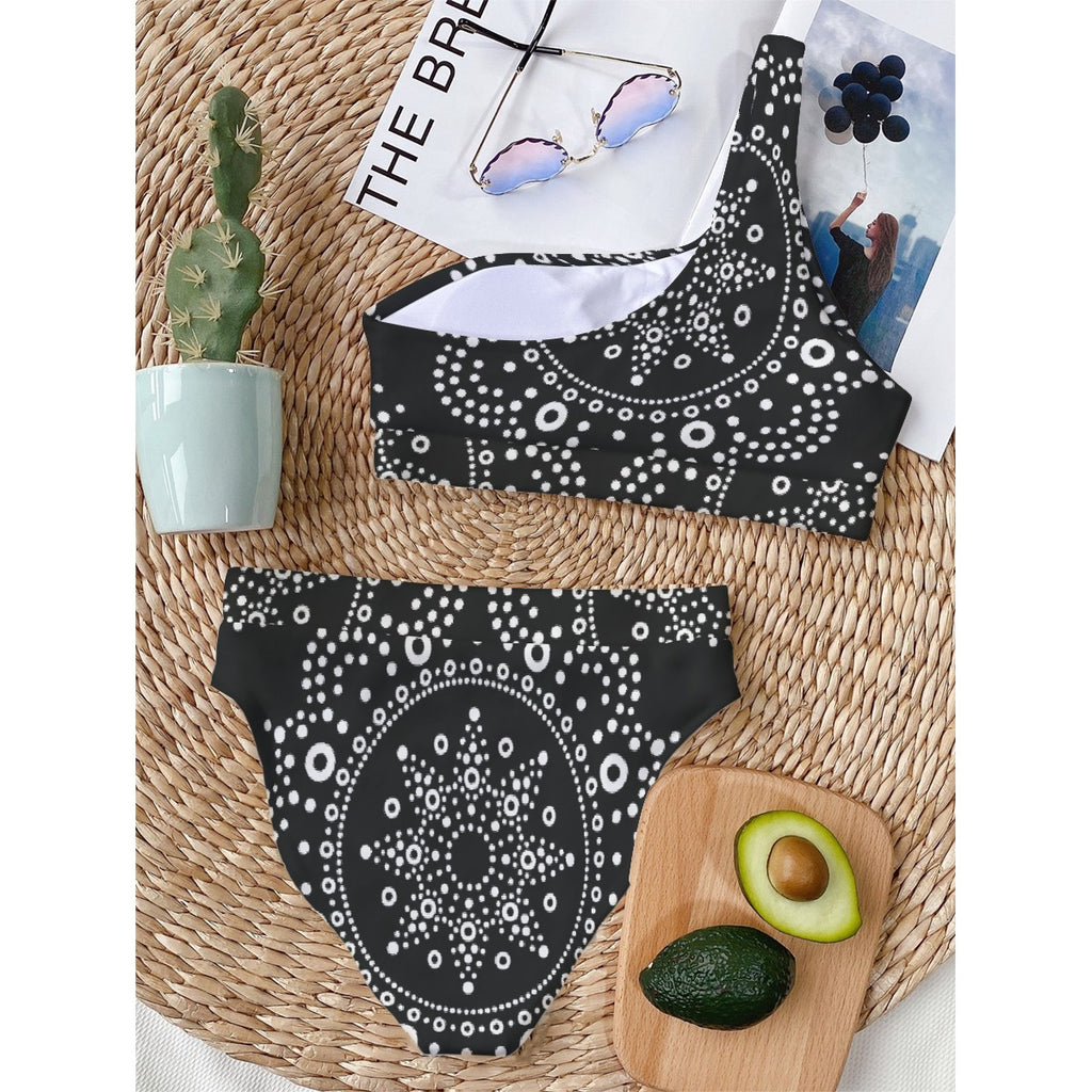 All-Over Print Women's Bikini With Single Shoulder