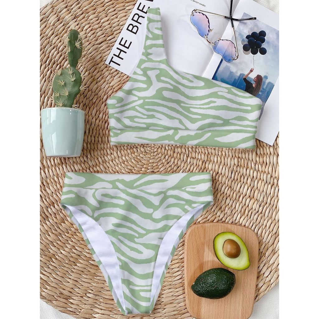 All-Over Print Women's Bikini With Single Shoulder