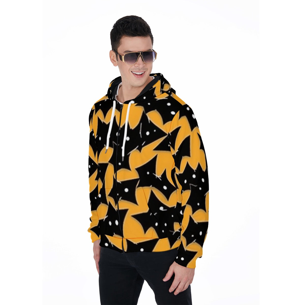 All-Over Print Zip Up Hoodie With Pocket