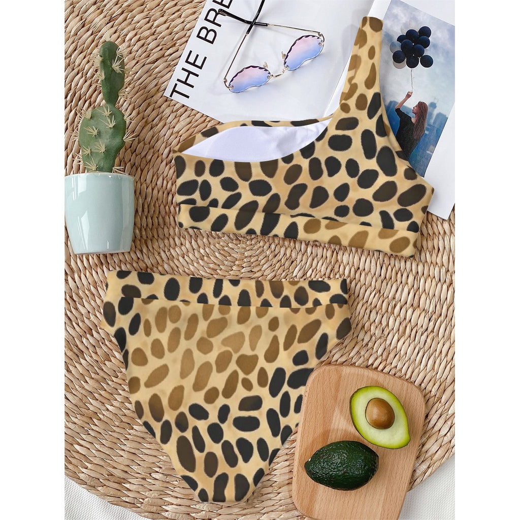 All-Over Print Women's Bikini With Single Shoulder