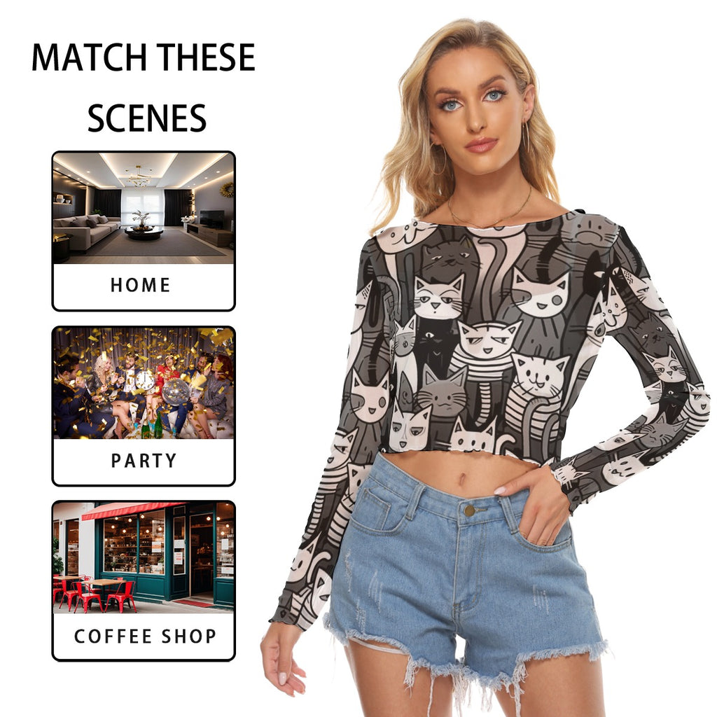 All-Over Print Women's Mesh Long Sleeves T-shirt