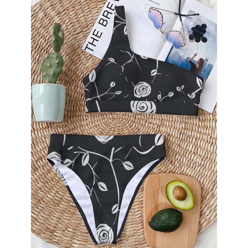 All-Over Print Women's Bikini With Single Shoulder
