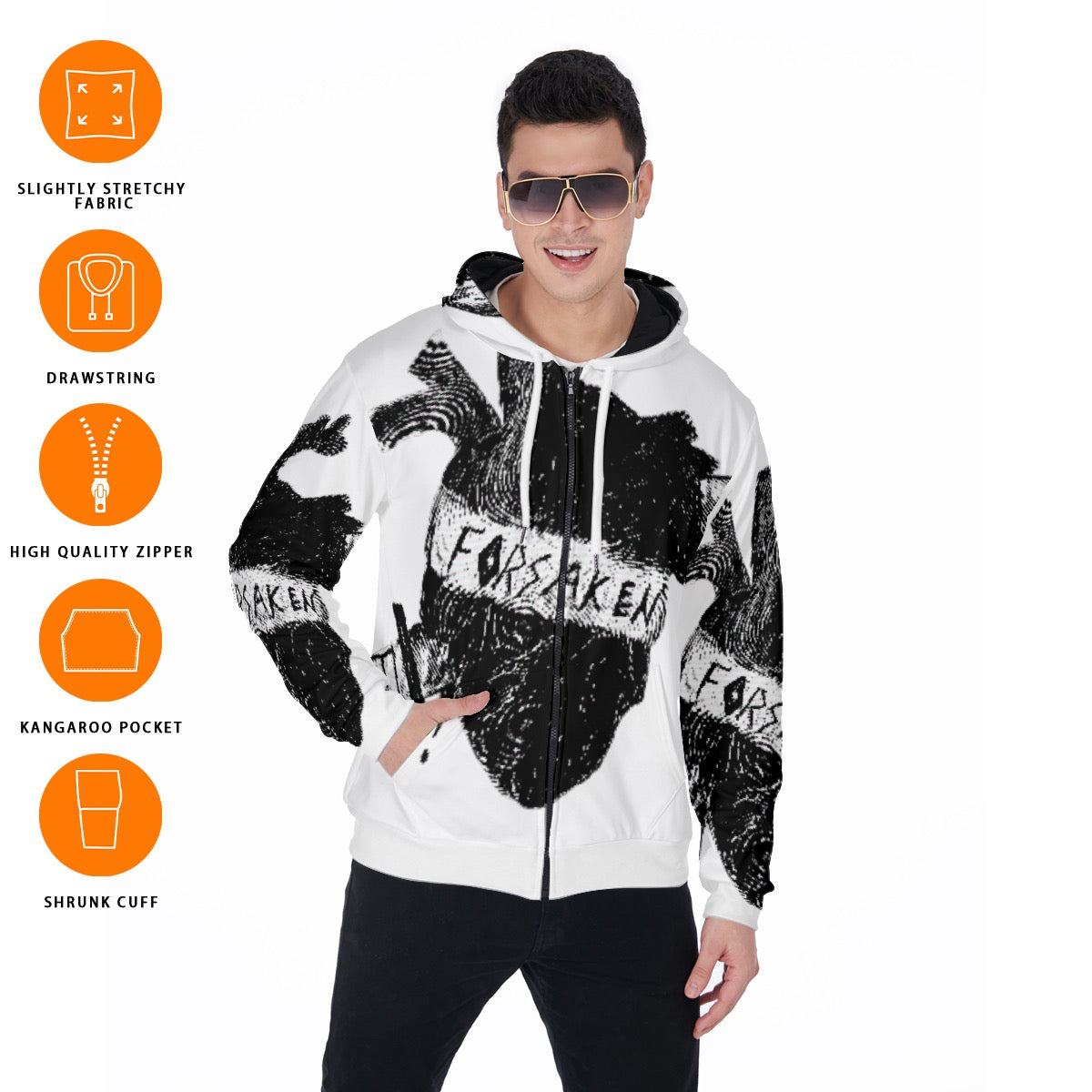 All-Over Print Zip Up Hoodie With Pocket