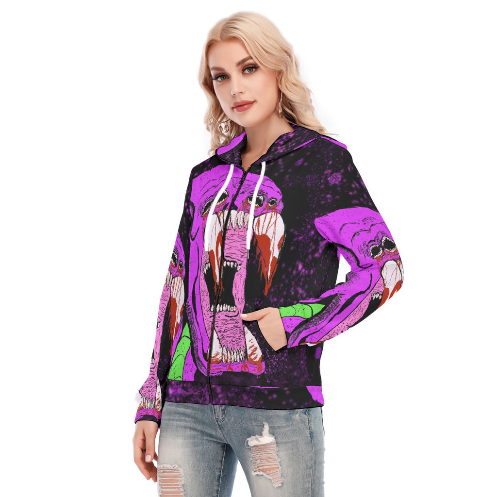 All-Over Print Women's Hoodie With Zipper