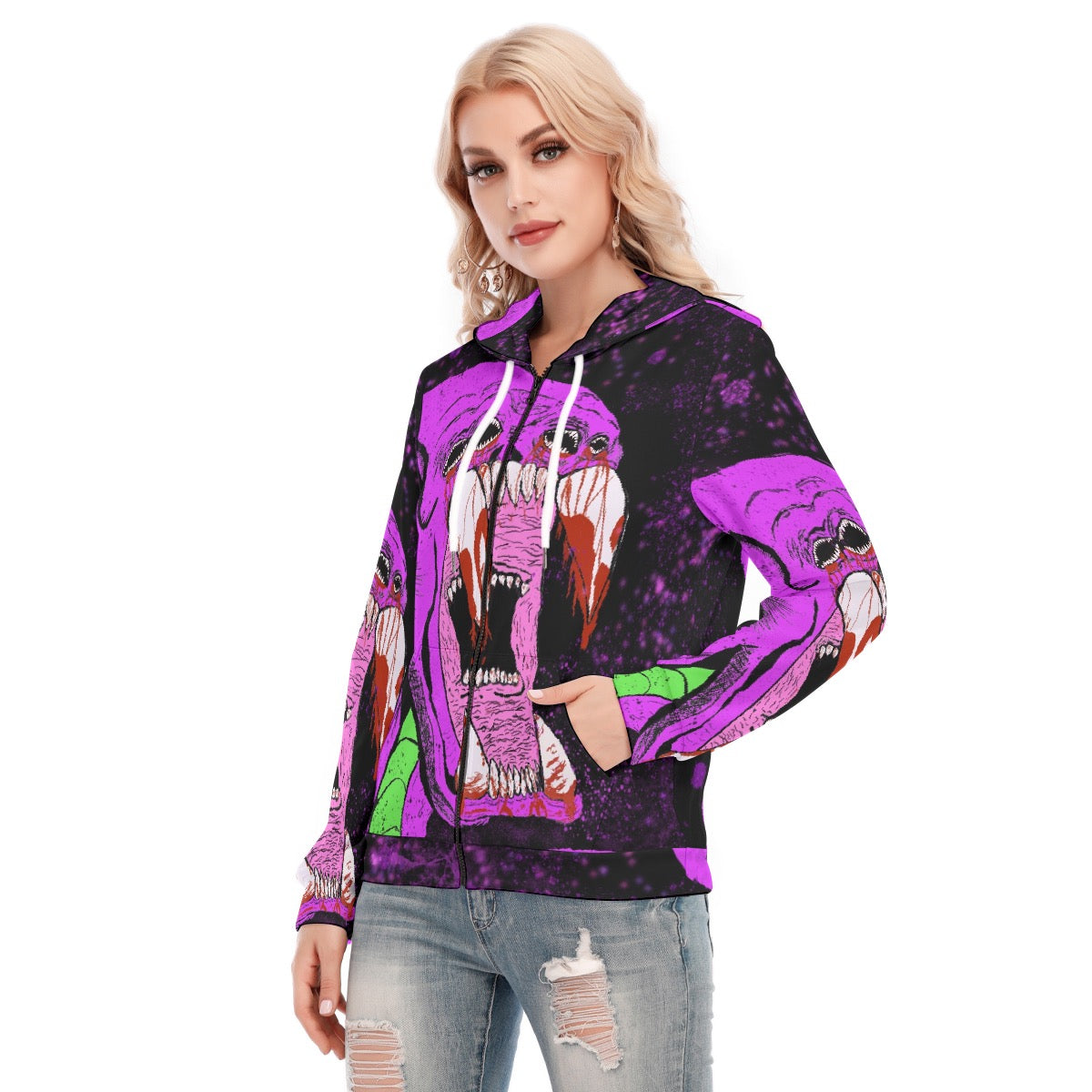 All-Over Print Women's Hoodie With Zipper
