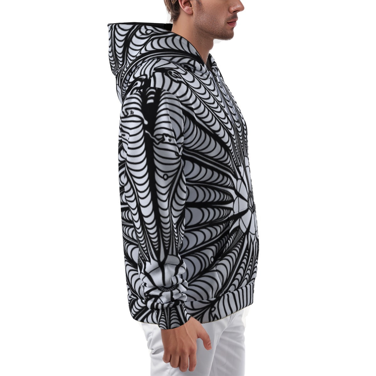 All-Over Print Zip Up Hoodie With Pocket
