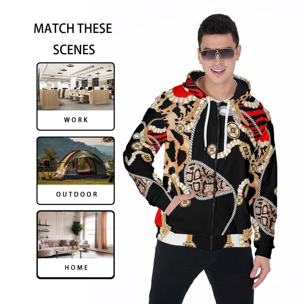 All-Over Print Zip Up Hoodie With Pocket