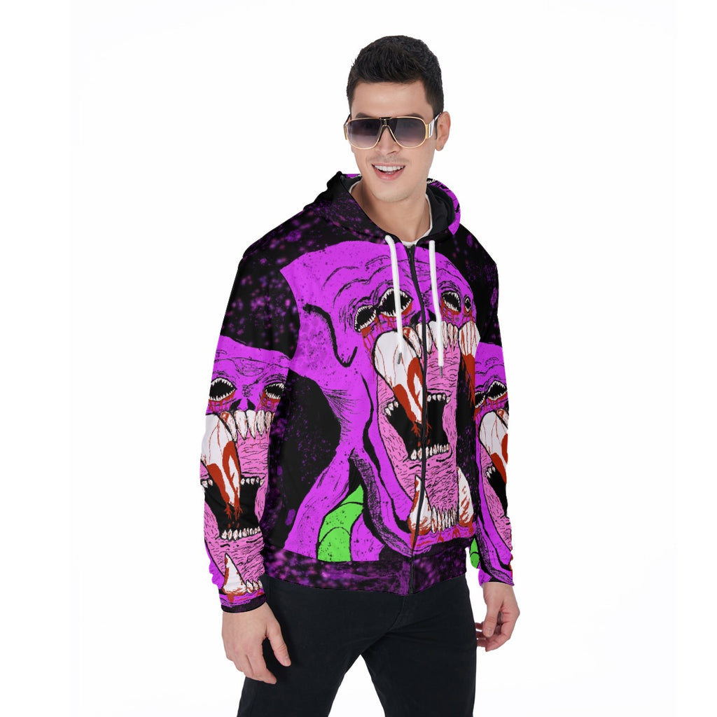 All-Over Print Zip Up Hoodie With Pocket