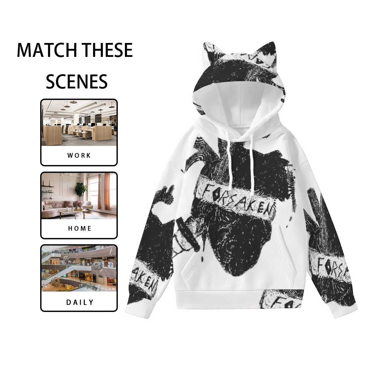 All-Over Print Women’s Hoodie With Decorative Ears