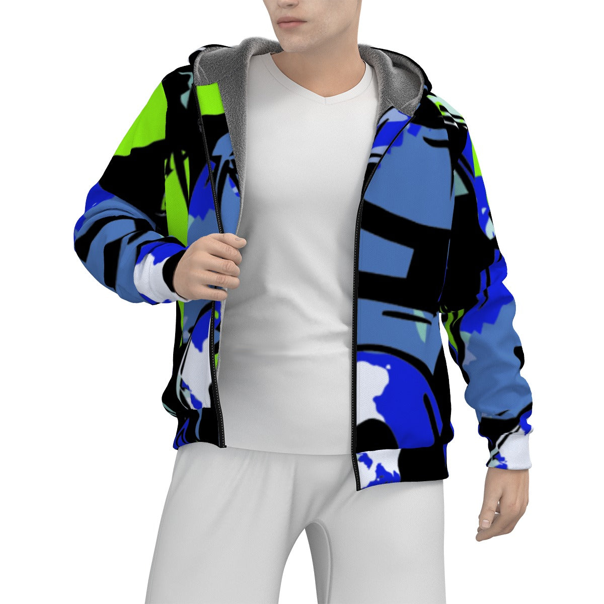 All-Over Print Men's Sherpa Fleece Zip Up Hoodie