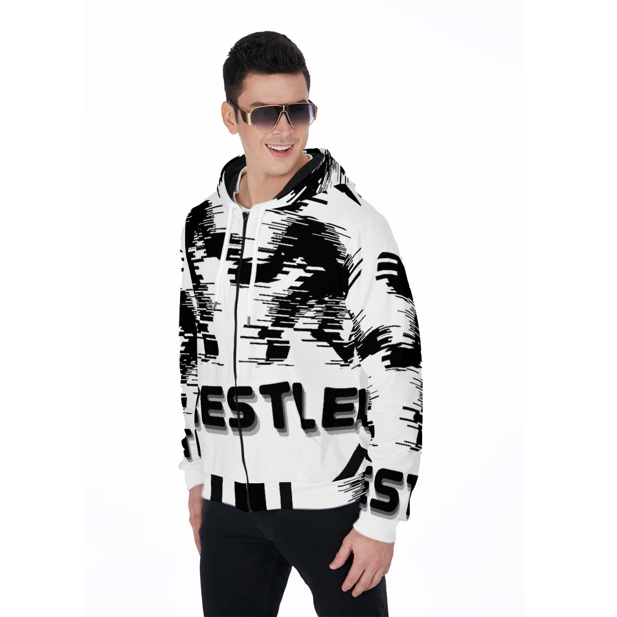 All-Over Print Zip Up Hoodie With Pocket