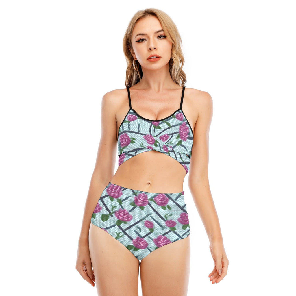 All-Over Print Women's Bikini Swimsuit With Cross Straps