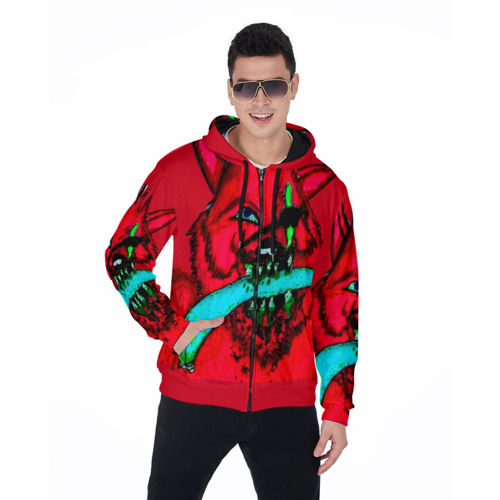 All-Over Print Zip Up Hoodie With Pocket