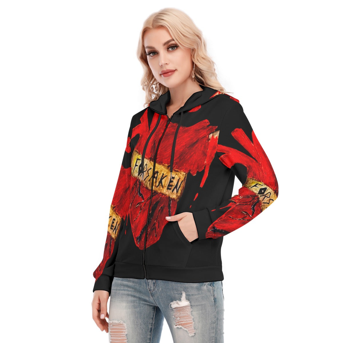 All-Over Print Women's Hoodie With Zipper