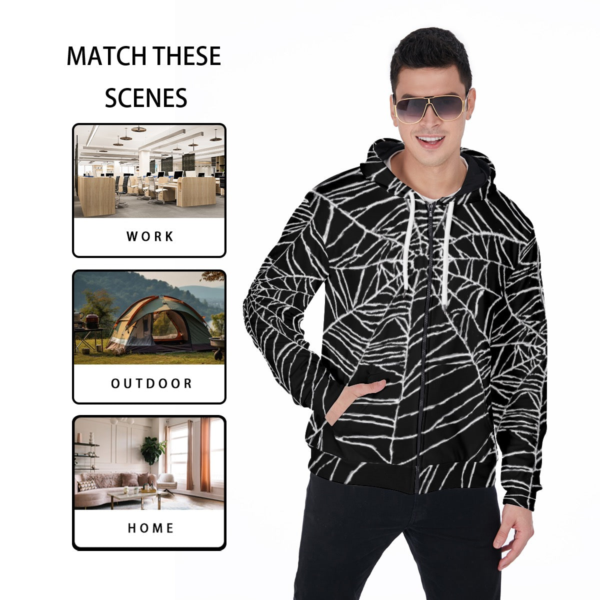 All-Over Print Zip Up Hoodie With Pocket