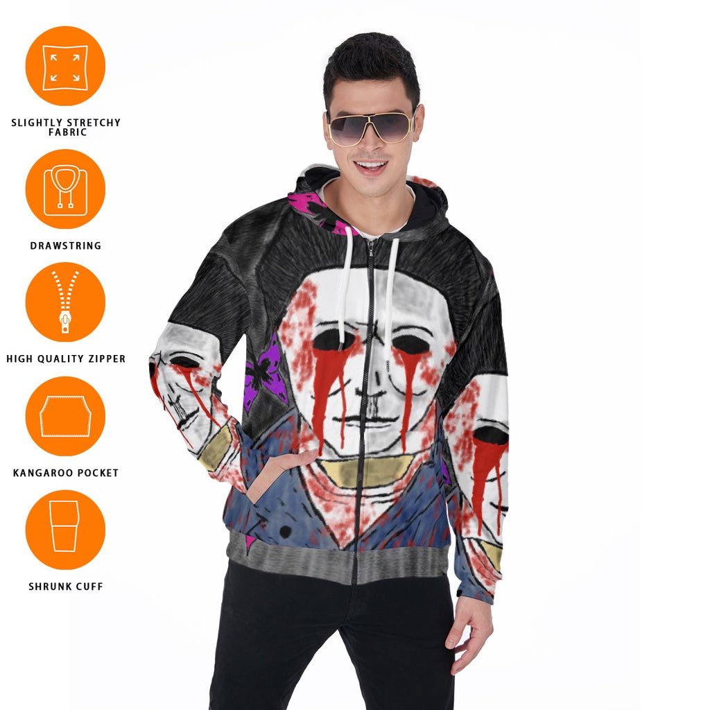 All-Over Print Zip Up Hoodie With Pocket